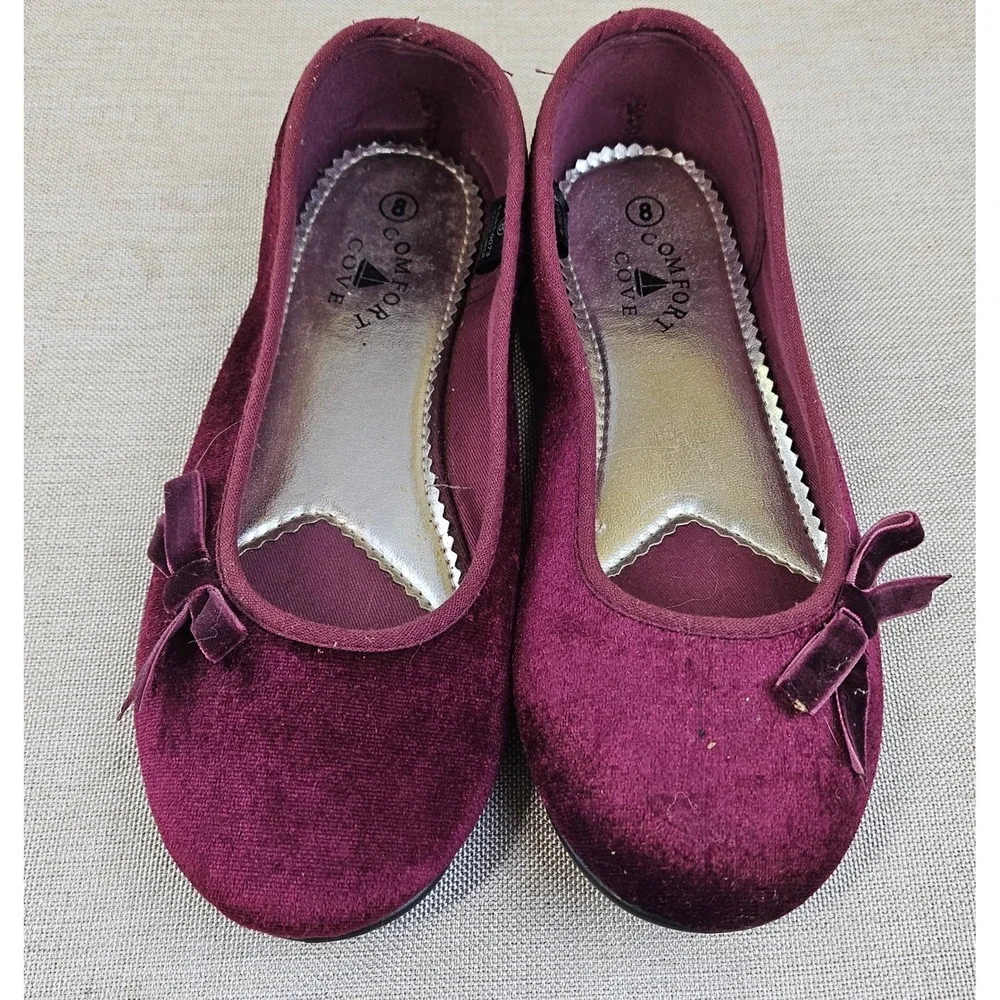 Comfort Cove Velvet Ballet Flats Women's‎ Size 8 Bow Maroon Dark Red Shoes